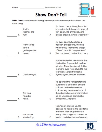 Show Don't Tell Worksheets