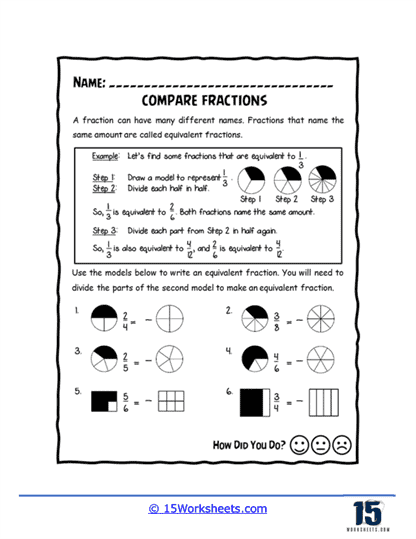 Comparing Fractions Worksheets