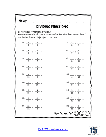 Dividing Fractions Worksheets - 15 Worksheets.com