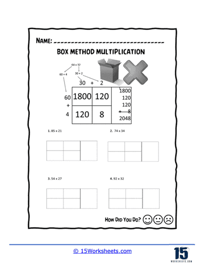 Box Method Multiplication Worksheet