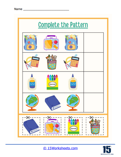 Cut and Paste School Items Worksheet