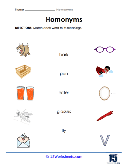 Homonym Worksheets