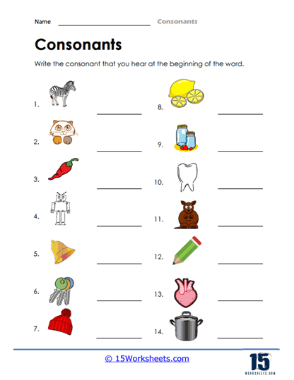 Consonants Worksheets - 15 Worksheets.com