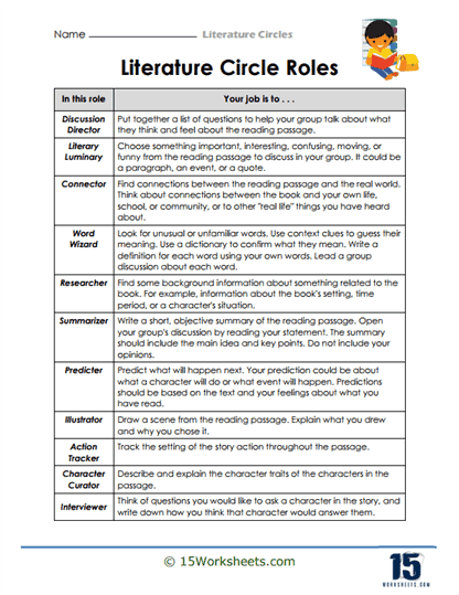 Literature Circles Worksheets