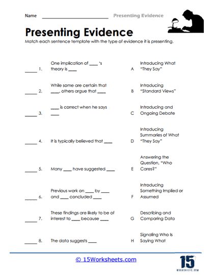 Presenting Evidence Worksheets
