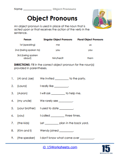 Subject And Object Pronoun Worksheet Grade 5