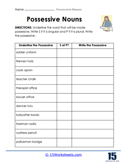 Possessive Noun Worksheet Kindergarten