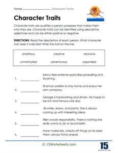 Character Traits Worksheets - 15 Worksheets.com