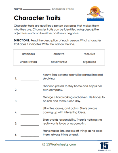 Free Printable Worksheets On Character Traits