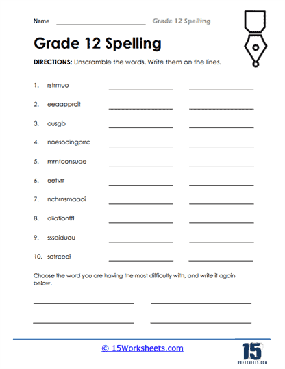Grade 12 Spelling Worksheets - 15 Worksheets.com