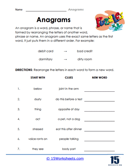 Anagrams Worksheets - 15 Worksheets.com