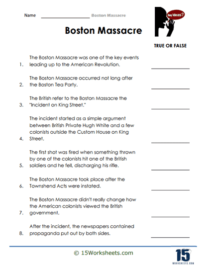 Boston Massacre Worksheets
