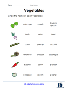 Vegetables Worksheets | Healthy Food Vocabulary - 15 Worksheets.com