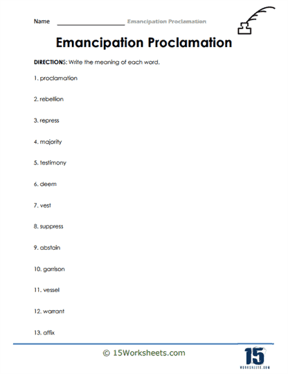 Emancipation Proclamation Vocabulary