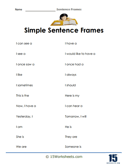Sentence Frames Worksheets