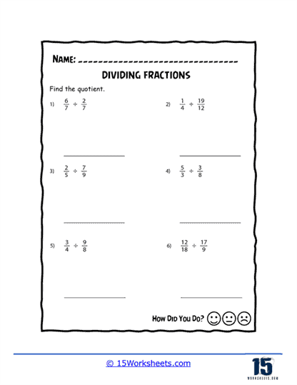 Simple Fraction Division Worksheet