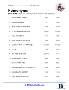 Homonyms Worksheets - 15 Worksheets.com