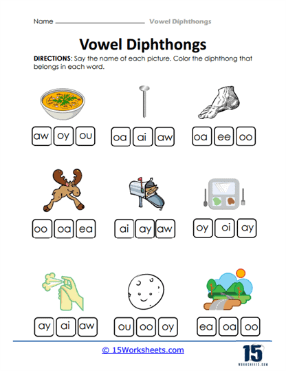 Vowel Diphthong Worksheets