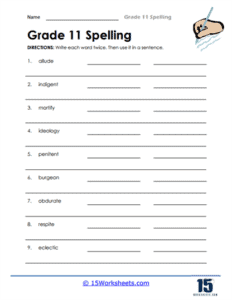 Grade 11 Spelling Worksheets Corrections Context 15 Worksheets com