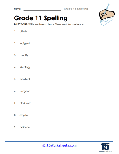 Crafting 11th Grade Sentences Worksheet