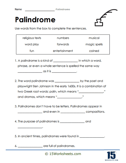 Palindrome Worksheets