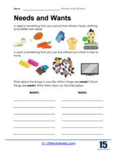 Needs and Wants Worksheets - 15 Worksheets.com