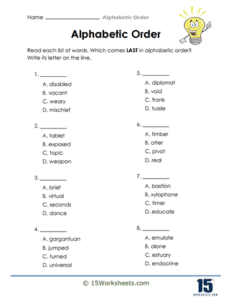 Alphabetic Order Worksheets - 15 Worksheets.com