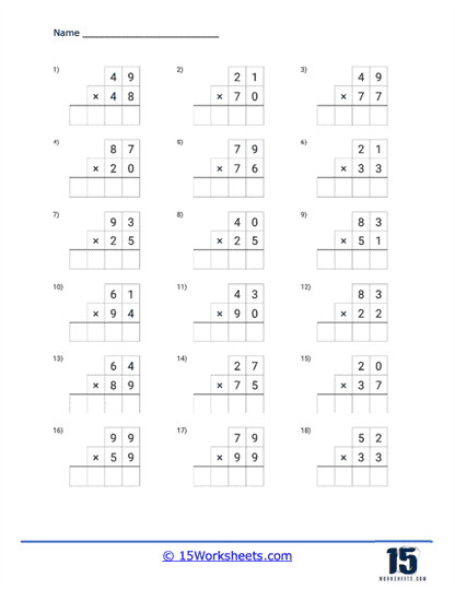 Outlined Grid Double Digits Worksheet