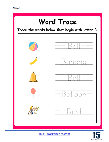 B Word Trace Worksheet