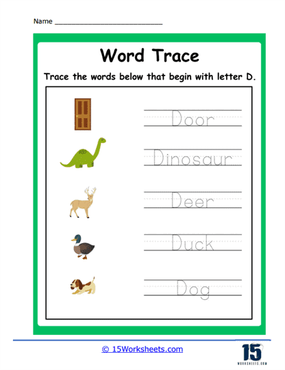 D Word Trace Worksheet