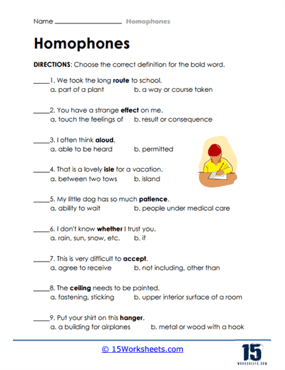 Homophone Worksheets