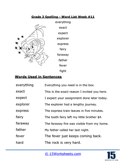 Week #11 Word List - E & F Words