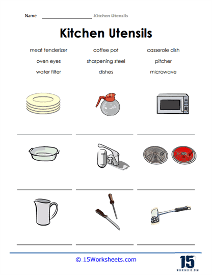 Kitchen Utensils Worksheets - 15 Worksheets.com