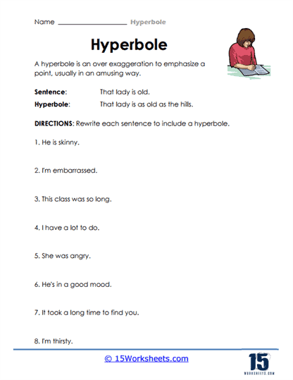 Rewriting With Hyperbole Worksheet