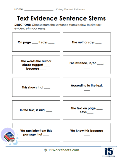 Text Evidence and Sentence Stems