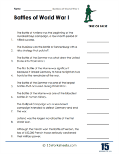 Battles of World War I Worksheets - 15 Worksheets.com