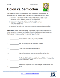 Semicolons Worksheets - 15 Worksheets.com