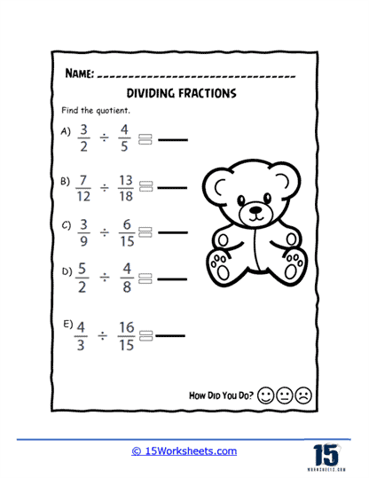 Teddy Fraction Division Worksheet