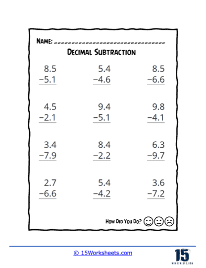Ones and Tenths Subtraction