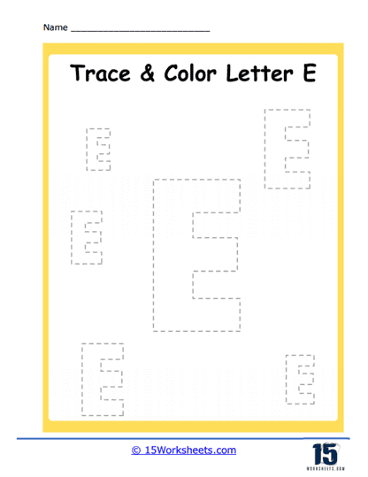 Trace and Color E Worksheet