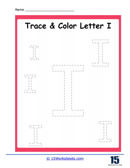 Trace and Color Letter I Worksheet