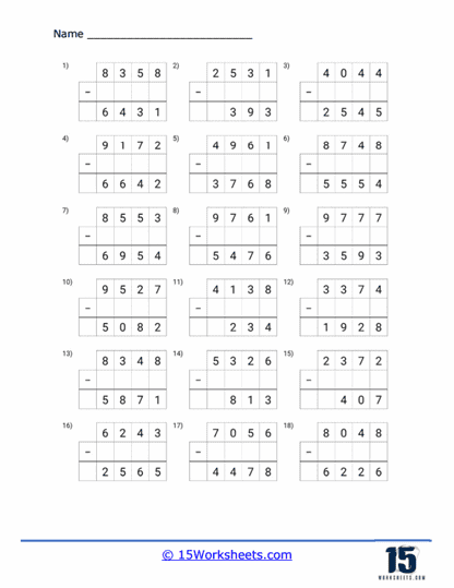 Regrouping Subtraction Worksheets 15 5030