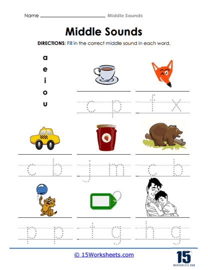 Middle Sound Worksheets