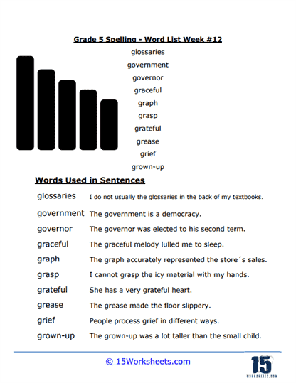 Week #12 Word List - G Words