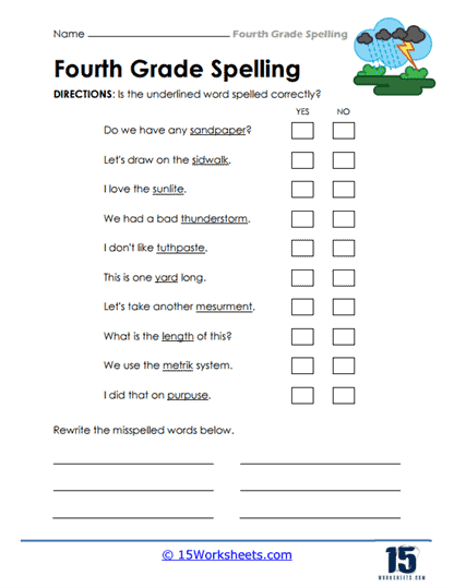 4th Grade Spelling Words List Printable – Rainy Weathers