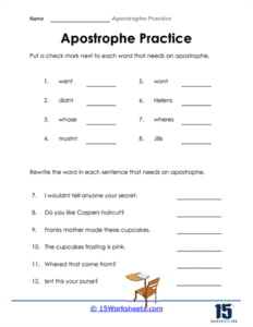 Apostrophe Worksheets - 15 Worksheets.com