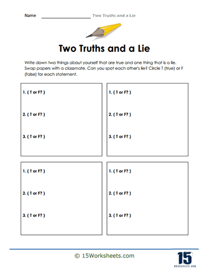 Two Truths and a Lie Worksheets