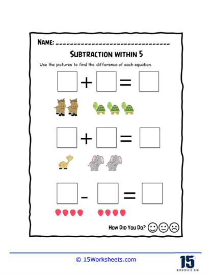 Animal Subtraction Equations Worksheet