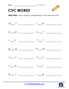 CVC Words Worksheets - 15 Worksheets.com