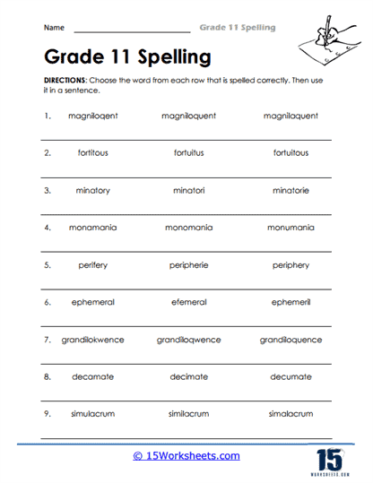 Spelling Lineup Worksheet